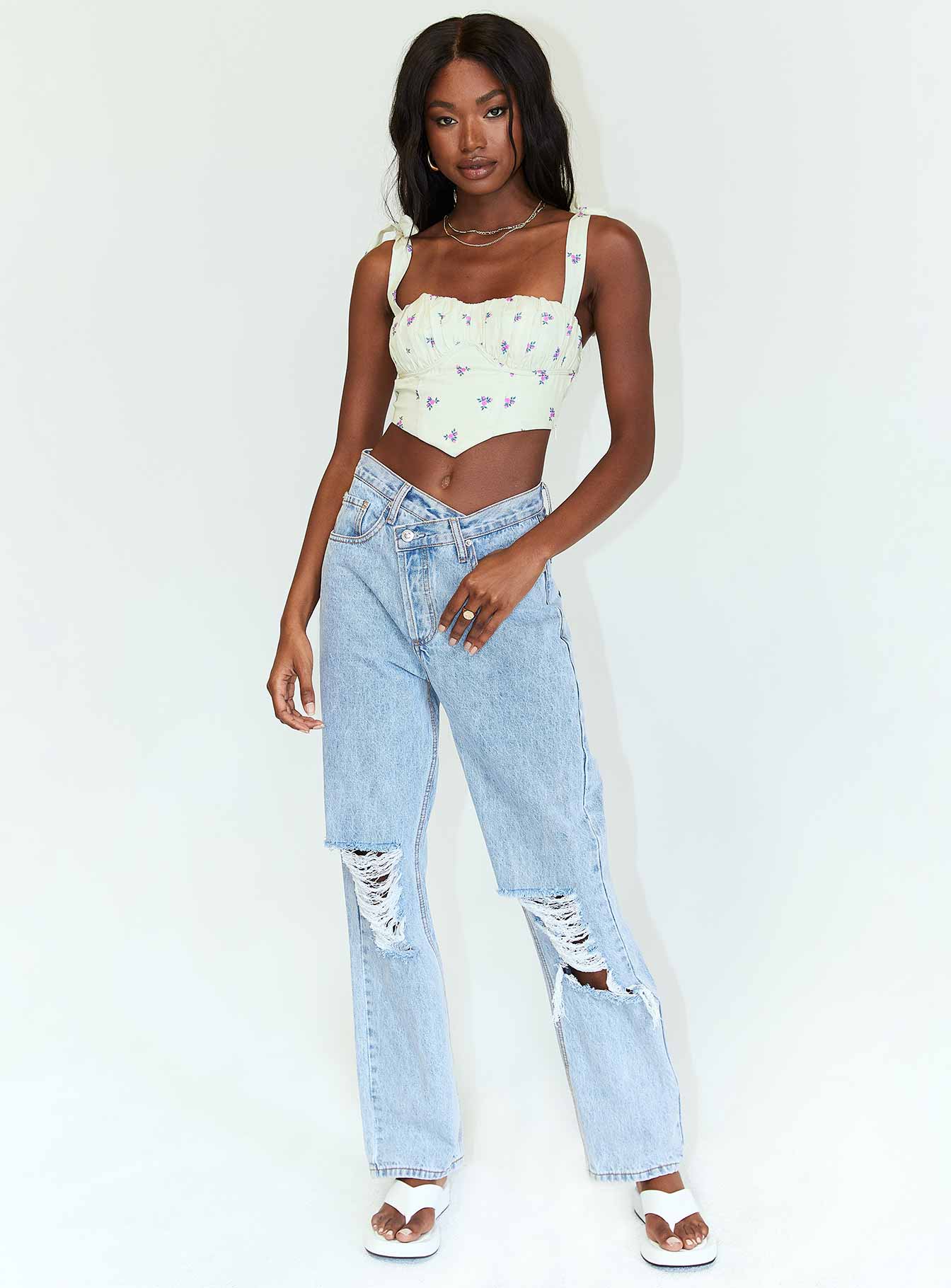 front view of model wearing Princess Polly Zali Top Yellow 