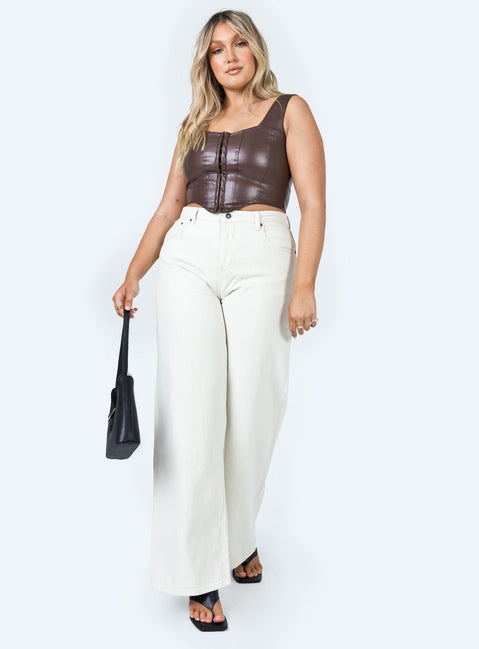 front view of model wearing Princess Polly Tatum Top Brown 