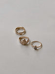 Rings Pack of three Diamante detail Gold-toned Thin bands