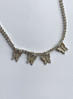 Necklace Diamante detail chain Butterfly charms Lobster clasp fastening  Silver-toned