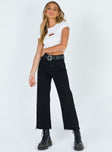 front view of model wearing Princess Polly Ruby Cropped Jean Black Denim Mid Rise 