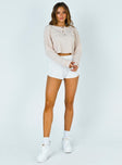 Mia Cropped Henley Sweatshirt Beige