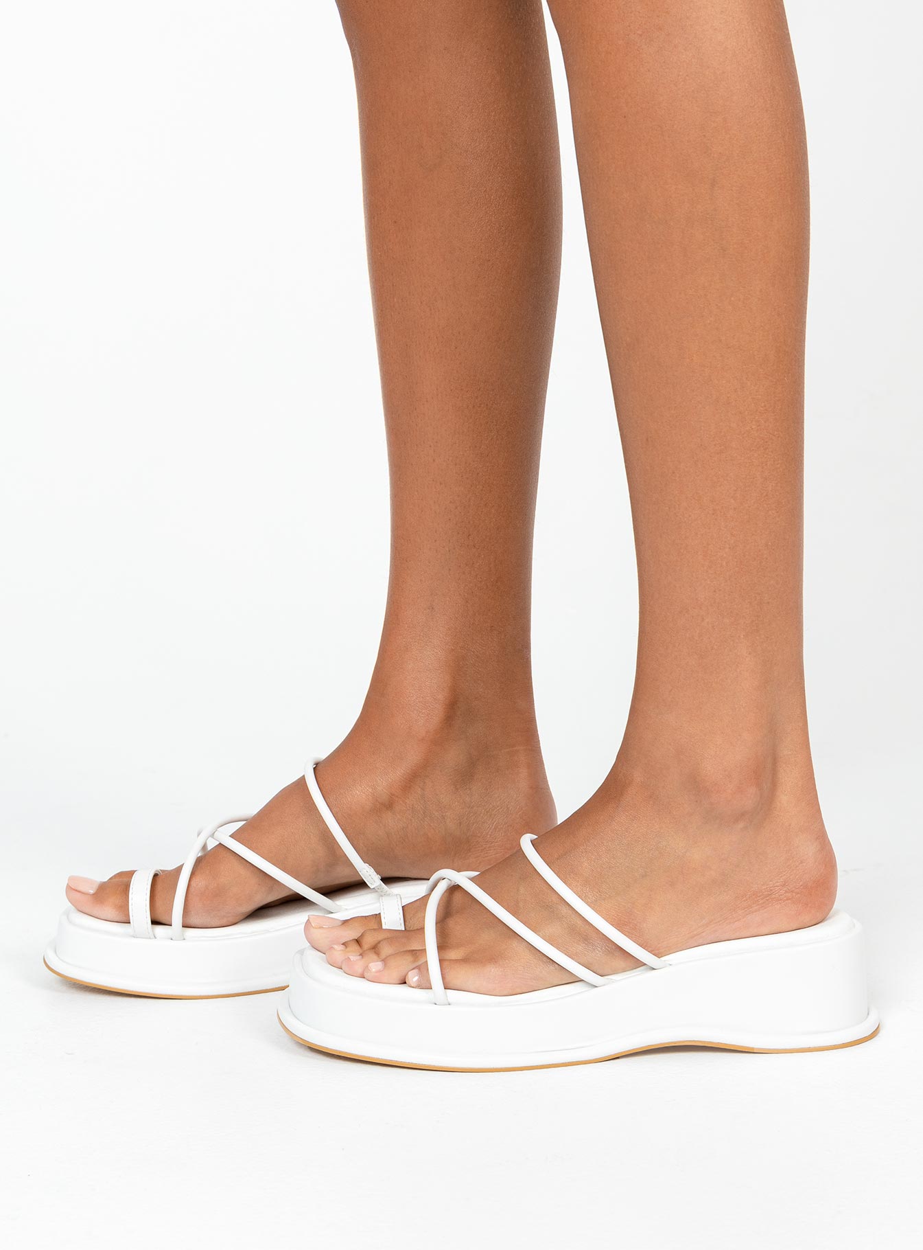 Sandals Faux leather material Strappy upper Platform base Square toe