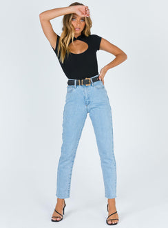 front view of model wearing Princess Polly Wild Times Bodysuit Short Sleeves High Neck 