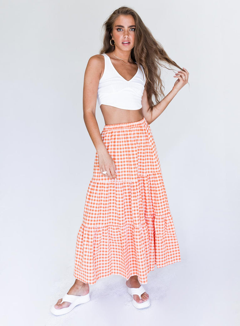   front view of model wearing Princess Polly Hale Midi Skirt Orange 