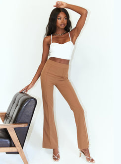 front view of model wearing Princess Polly Jensen Pants Brown 