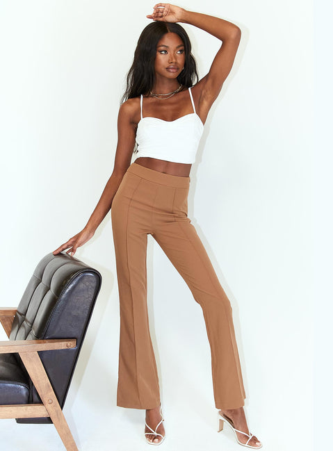 front view of model wearing Princess Polly Jensen Pants Brown 