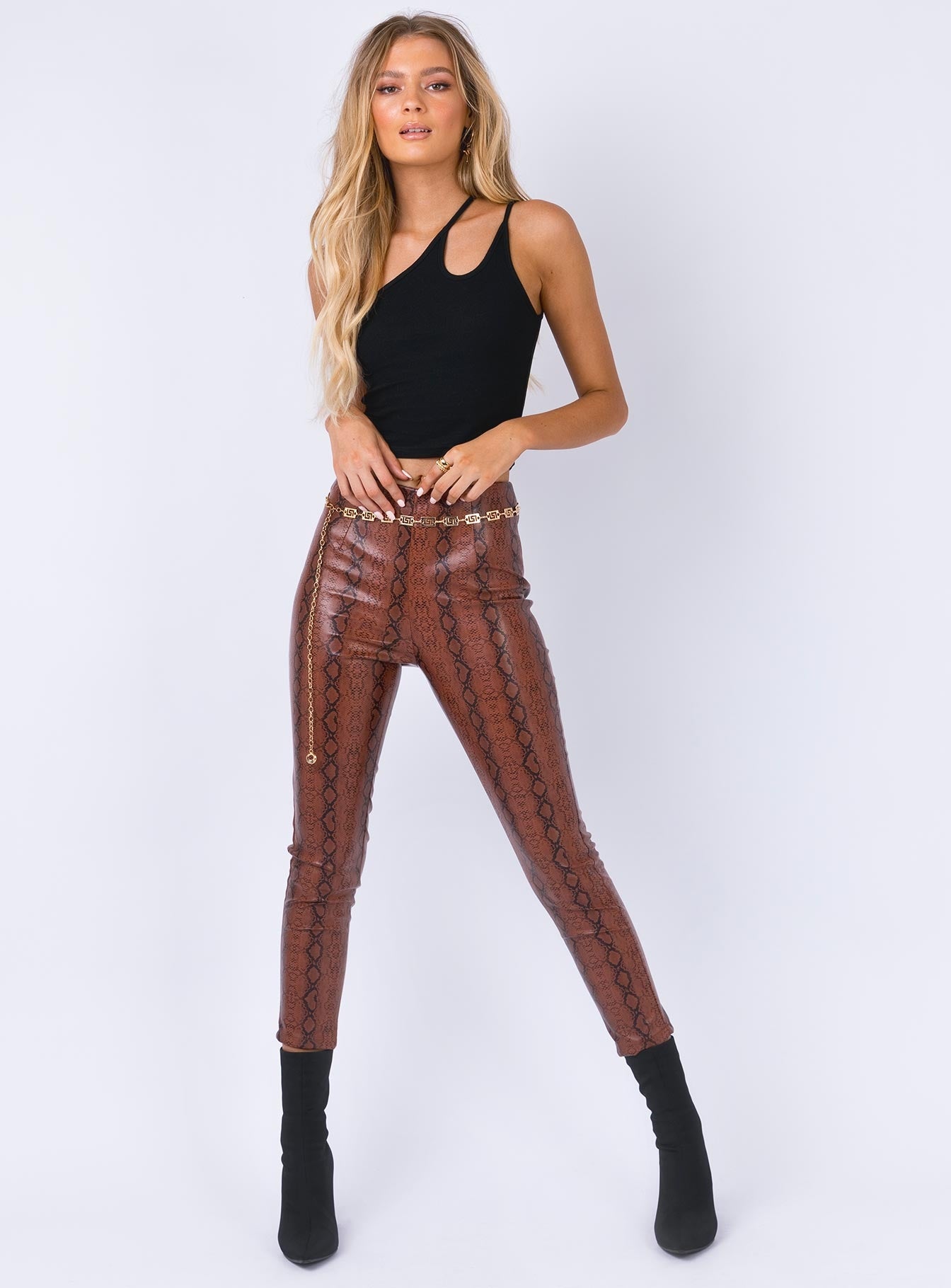 front view of model wearing Princess Polly Tiller Top Black 