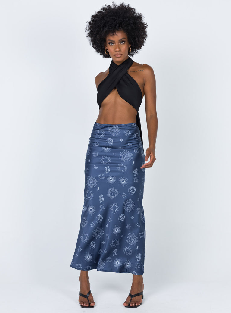 Front view of model wearing  front Miller Midi Skirt Blue Princess Polly  Maxi 