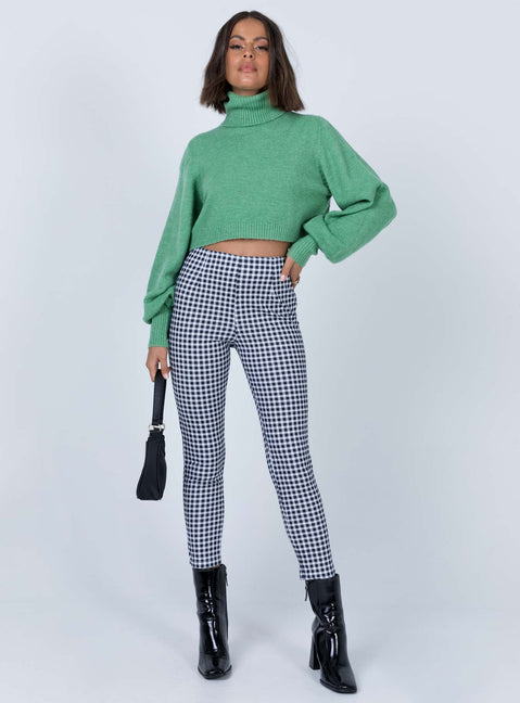 front view of model wearing Princess Polly Iggy Gingham Pants Black/White 