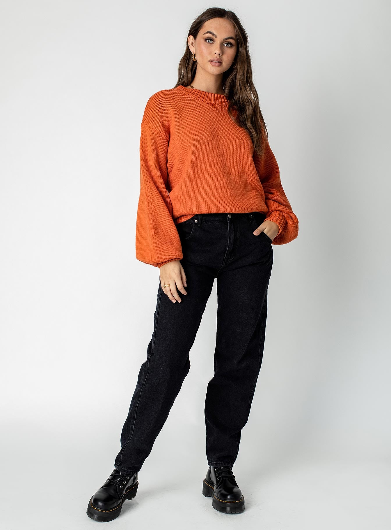 Harmony Balloon Sleeve Knit Sweater Orange