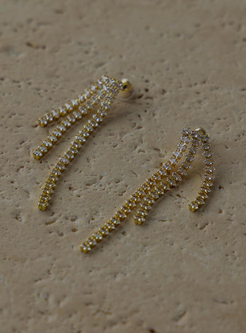 Earrings  60% brass 40% glass Stud fastening  Drop chains  Diamante design 