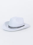 Cowboy hat  Princess Polly Exclusive Felt material  Diamante band  Adjustable rope chin strap  Stiff brim  OSFM 