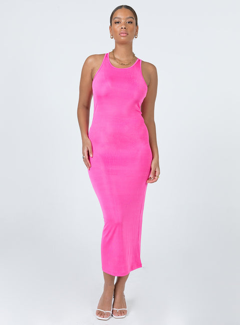 front view of model wearing Princess Polly Everlast Midi Dress Hot Pink 