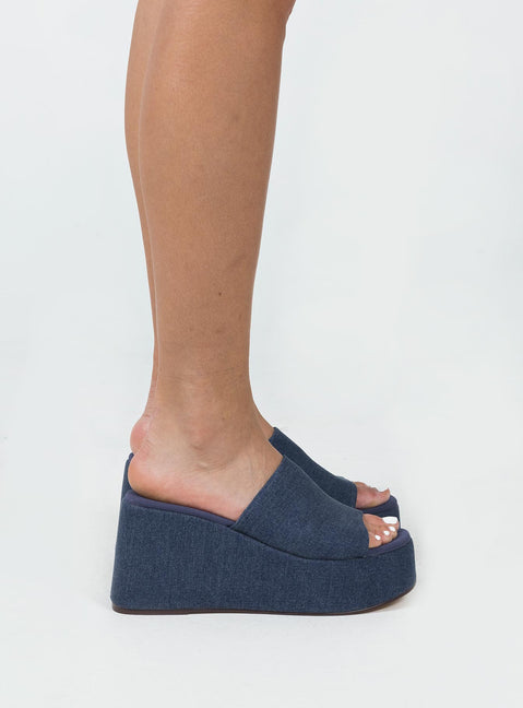 Denim material sandal Rounded toe Padded footbed Platform base