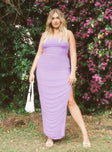 front view of model wearing Princess Polly Lovesick Mesh Ruched Maxi Dress Lilac 