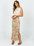   side view of model wearing Princess Polly Kody Maxi Skirt Beige Zebra 