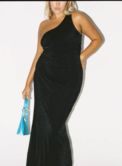 front view of model wearing Princess Polly Aligned Maxi Dress Black 