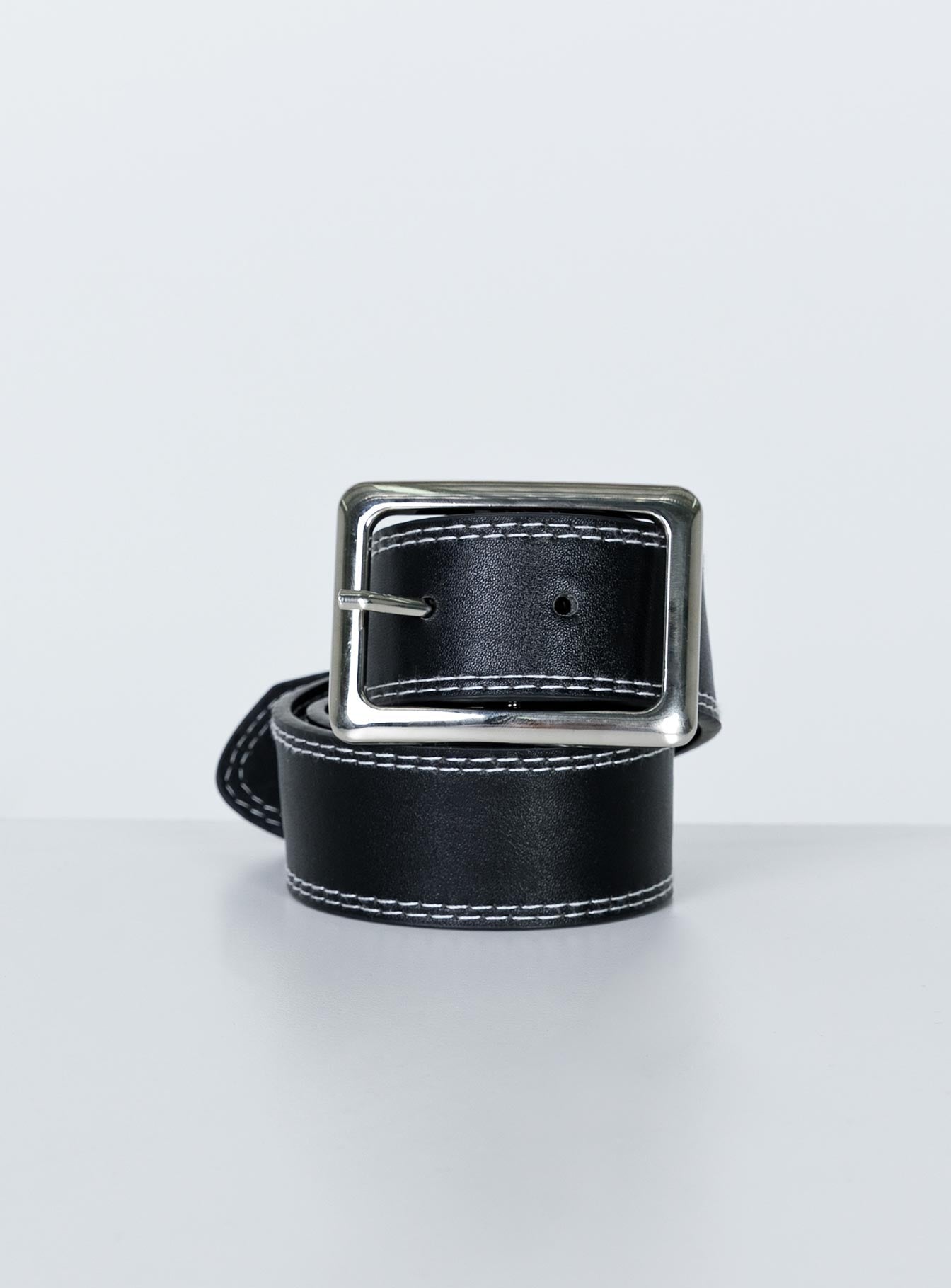 Waist belt Princess Polly Exclusive Contrast stitching Large rectangular buckle Silver toned hardware