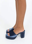 Heels Velvet like material Wide strap upper Block heel Platform base