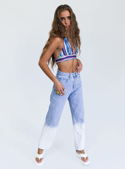 back view of model wearing Princess Polly Blaise Top Blue Multi 