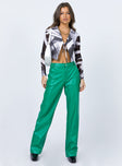 front view of model wearing Princess Polly Ashlea PU Pants Green 