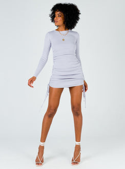 front view of model wearing Princess Polly Military Minds Long Sleeve Mini Dress Dusty Purple 