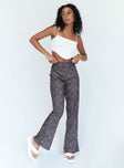 front view of model wearing Princess Polly Jensen Paisely Pants Brown 