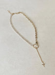 Necklace Single chunky style chain Diamante detail Gold-toned Drop charm Lobster clasp fastening