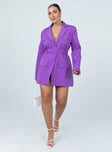 front view of model wearing Princess Polly Steinway Mini Dress Purple 