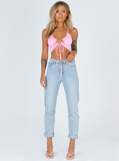 front view of model wearing Princess Polly Sin City Crop Top Sleeveless Plunger 