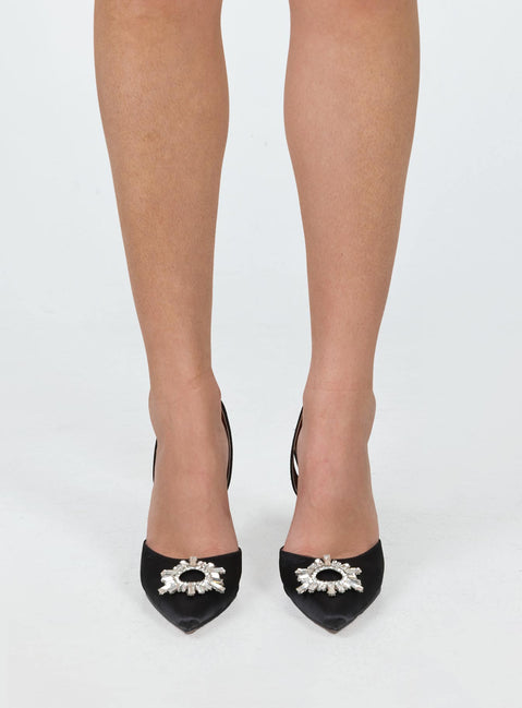 Heels Princess Polly Exclusive Satin material  Jewel detailing  Pointed toe  Elasticated slingback strap  Flared heel 