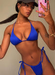 Jenner Tie Side Ruched Rib Bikini Bottoms Royal Blue