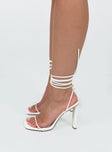 Heels Squared toe Single thin strap upper Ankle wrap fastening Shaved block heel