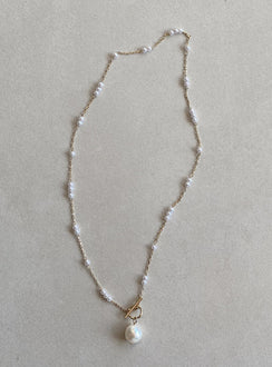 Necklace Toggle clasp fastening Dainty gold-toned chain Pearl detailing