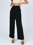 front view of model wearing Princess Polly Brenda Linen Blend Pants Black 