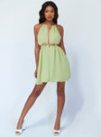 front view of model wearing Princess Polly Noa Mini Dress Green 