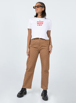 front view of model wearing Princess Polly Motel Shrunk Tee White Make Boys Cry 