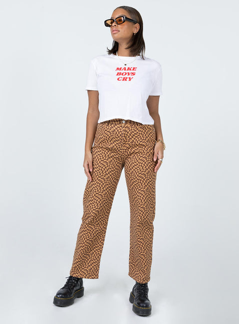 front view of model wearing Princess Polly Motel Shrunk Tee White Make Boys Cry 