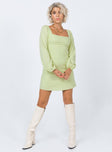 front view of model wearing Princess Polly Hastings Long Sleeve Mini Dress Green 