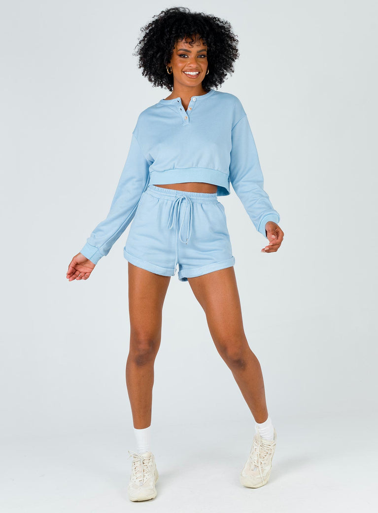 Rise & Lounge Cropped Henley Sweatshirt Blue Princess Polly  Cropped 