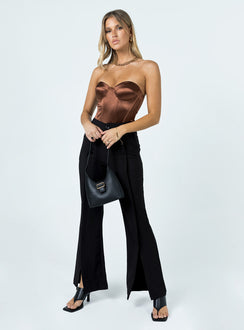 back view of model wearing Princess Polly Amora Bodysuit Brown Sleeveless Sweetheart 