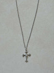 Necklace Dainty silver-toned chain Cross drop charm Diamante detailing Lobster clip fastening