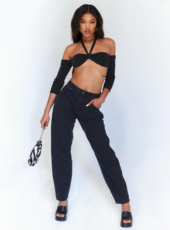 front view of model wearing Princess Polly Soleil Long Sleeve Top Black 