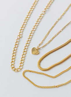 Necklace set Pack of four Figaro chain with pendant Snake chain Loop chains Lobster clasp fastening