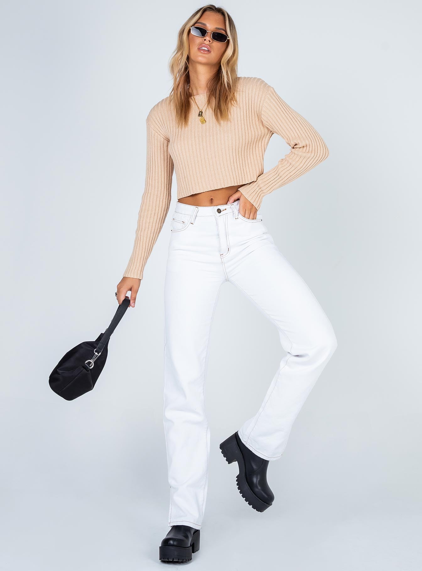 Alivia Cropped Sweater Beige Princess Polly  Cropped 