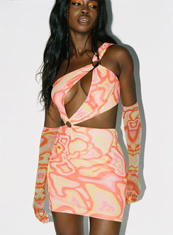 side view of model wearing Princess Polly Greater Power Mini Dress Multi 