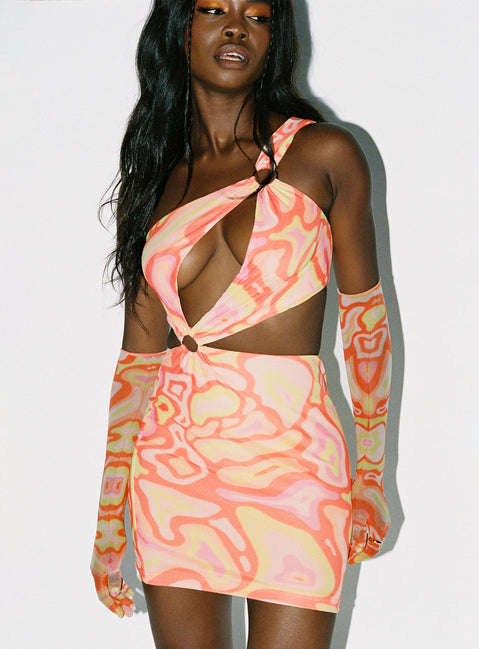 side view of model wearing Princess Polly Greater Power Mini Dress Multi 