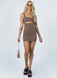 front view of model wearing Princess Polly Hudson Mini Dress Brown 