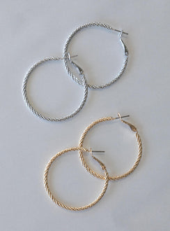 Earring pack Pack of four Silver & gold-toned Hoop style Latch back fastening